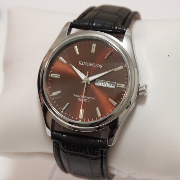 Men's Contemporary Dress Watch Silver Case Black Leather Watch Strap 40mm - Picture 4 of 13